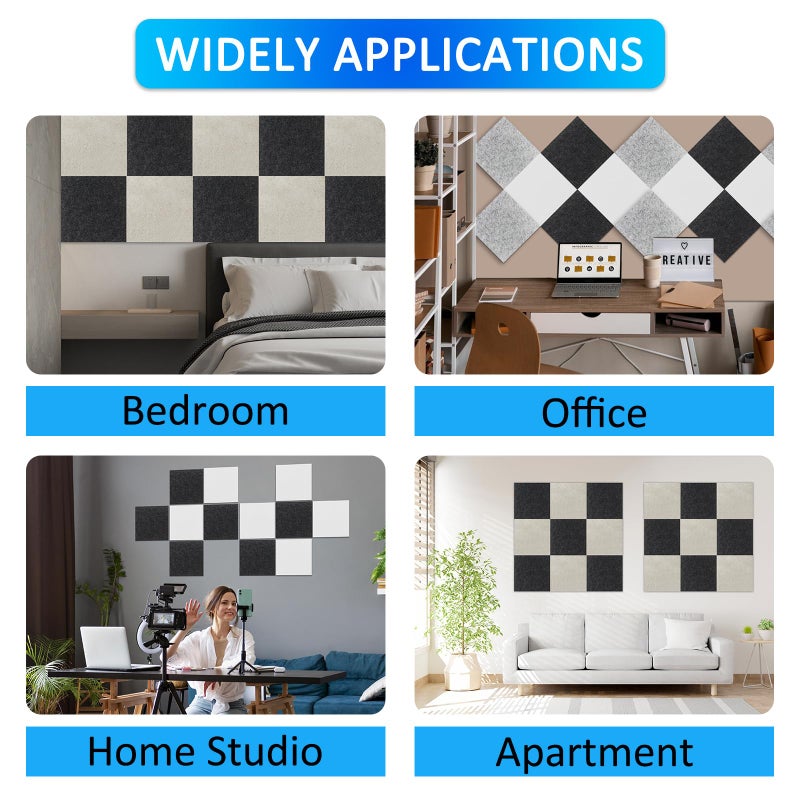 BXI Thickened Sound Absorbing Panels - 12 Pack 12 X 12 X 0.5 Inches Dense Acoustic Panels, Echo Noise Reducing Sound Panels, Tackable Studio Panels for Wall and Ceiling Acoustic Treatment - Image 4